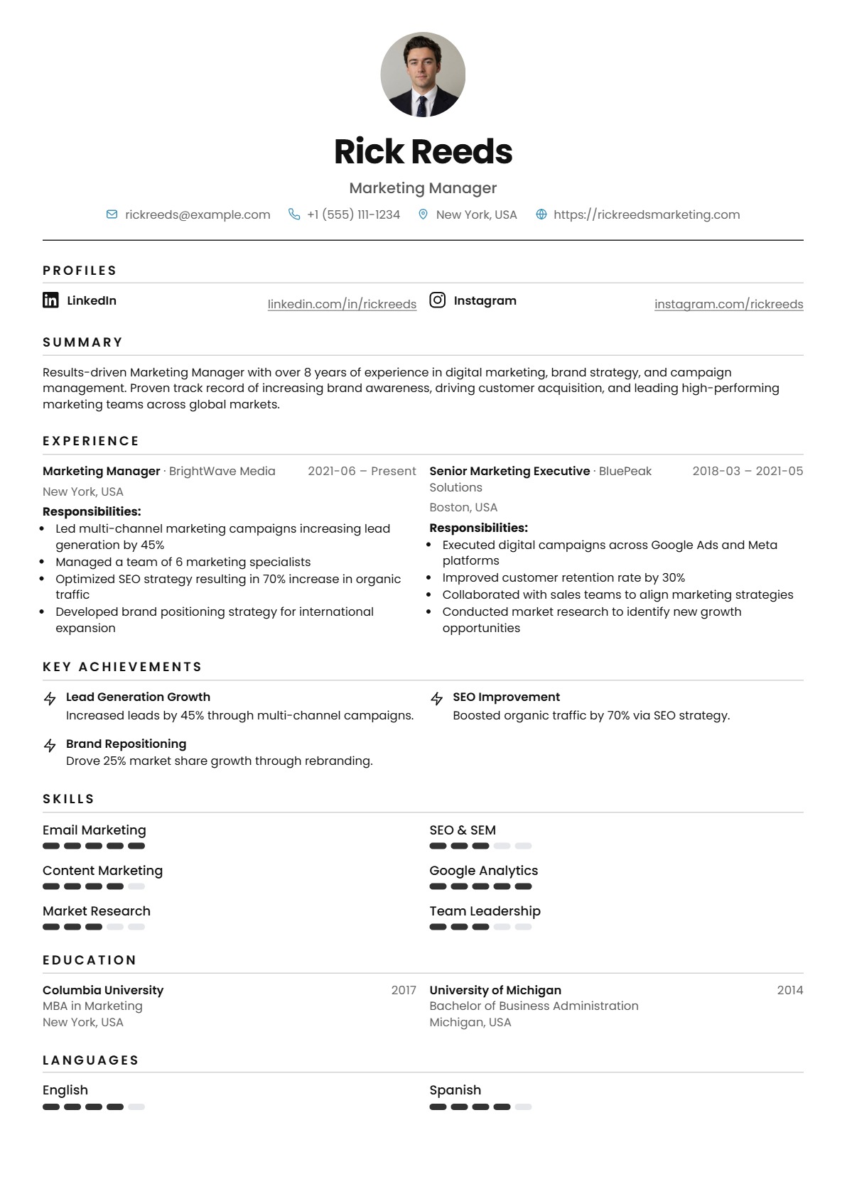 Minimal Full Width ATS-friendly resume template for professional job applications